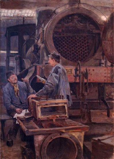 Johannes Martini Fruhstuck in der Lokomotivwerkstatte, oil painting image
